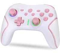 Wireless Switch Controller-Switch/OLED/Lite/Pro with Wake Function,Macro Settings,Bluetooth,6-Axis,Turbo Function,Dual Shock,Dual Vibration,LED Indicators-White & Pink