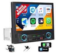 [WIRELSS] CAMECHO 8 Pouces 1 DIN Autoradio Écran Tactile avec CarPlay sans Fil Android Auto, Radio avec HD Écran Tactile Auto Bluetooth Mirror Link AM/FM/RDS EQ USB/TF Port + Mic+SWC