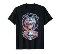 Wires and Wolves Cyber Woman Wolf Skull Tech Dream Rose T-Shirt