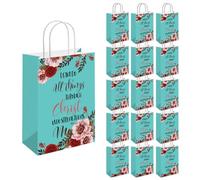 WIRESTER Lot de 16 sacs cadeaux en papier kraft, sacs à bonbons avec poignées, sacs décoratifs pour fête d'anniversaire - Versets de la Bible chrétienne des Philippiens 4:13