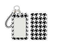 WIRESTER Porte-badge en plastique pour homme et femme, coque rigide avec fenêtre transparente pour carte d'identité, cartes de crédit, cartes photo, carte de bus, motif pied-de-poule noir