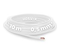 Wiring Cable H05V-K 0.5 mm²,White,10 m,Flexible,PVC,Stranded 0.5 mm²,Thin Wire,Single Cable,Monobrical Cable,Flame Retardant