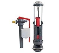Wirquin 10723589 Chasse d'eau wc complète mécanisme wc double chasse Wirquin One & robinet flotteur à alimentation latérale Jollyfill, gris et rouge