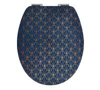 Wirquin 20722720 Abattant WC Diplomat Art Deco Blue en MDF bleu et doré avec frein de chute et charnières en inox, forme en U