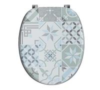 Wirquin 20722724 Abattant WC Woody Carreaux ciment gris clair en MDF avec frein de chute, top fix et charnières en inox