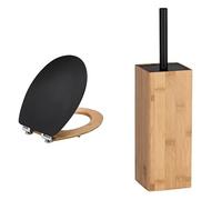 Wirquin 20722853 Abattant WC Diplomat fermeture ralentie, bambou noir & WENKO Brosse WC Padua, brosse WC Bambou, acier noir