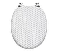 Wirquin 20722977 Abattant WC Woody Chevrons blanc mat en MDF, 100 % FSC avec frein de chute et charnières en inox