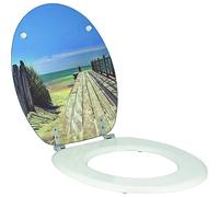 Wirquin 20723906 Abattant WC en Fibre de Bois Woody en Forme U Holiday Beach et Blanc, Bleu, 47.6 x 38 x 6.4 cm