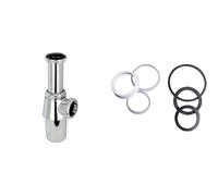 Wirquin 30718960 Siphon de lavabo en laiton, Chromé & 39370003 Assortiment de Joint de Siphon, Blanc et Noir