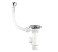 Wirquin 30723095 Kit Bonde Siphon Évier 1 bac Ø90 mm à Panier | Anti-odeurs, installation facile, accessible si bouchage, prise machine à laver, fabriqué en France, chromé