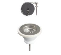 Wirquin 30723129 Bonde pour évier de cuisine 1 bac Ø60 mm avec bouchon sans trop-plein, blanc