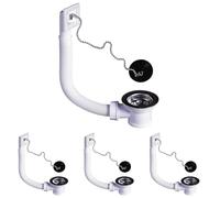 Wirquin 30723222 Bonde pour évier de cuisine 1 bac Ø50 mm avec bouchon et trop-plein extérieur, blanc (Lot de 4)
