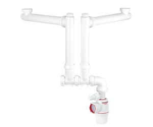 Wirquin 30723728 Siphon évier Néo Air blanc 2 bacs gain de place avec tubulures déportées