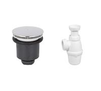 Wirquin 30723746 Bonde de douche Tourbillon à sortie verticale pour receveurs ø90 avec dôme en ABS, chromé, Gris & 30723136 Siphon de lavabo Ø32 réglable en hauteur, blanc