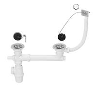 Wirquin 30724005 Ensemble complet vidage d'évier 2 bacs D60 avec siphon évier, bonde à bouchon, trop-plein et tube de raccordement, chromé