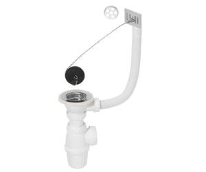 Wirquin 30724013 Kit vidage évier 1 bac, 60 avec bonde, siphon et trop-plein, blanc