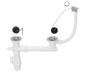 Wirquin 30724346 Ensemble complet vidage d'évier 2 bacs Ø50 avec trop-plein rectangulaire et prise machine à laver, chromé