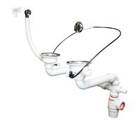 Wirquin 30724378 Ensemble bonde siphon Néo Air blanc évier 2 bacs avec anti-vide intégré, réglable, compact, zéro fuite