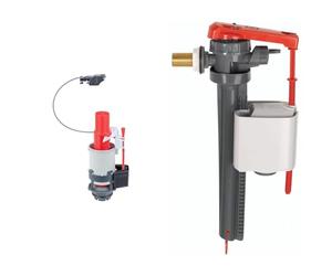 Wirquin 50719184 Mécanisme de chasse d'eau pour WC suspendu, rouge et blanc & 10723581 Chasse d'eau robinet flotteur à alimentation latérale embout laiton Jollyfill, gris