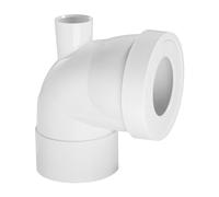 Wirquin 71020202 Pipe wc rigide coudée, femelle, courte, à coller, avec piquage pour évacuation toilette, blanc