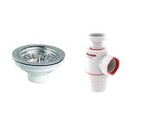 Wirquin Lot de 2 : 1 bonde à Panier INOX ø90 mm pour évier 1 bac sans trop-Plein + 1 Siphon d’évier Néo Air ⌀40 mm zéro Fuite