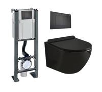 WIRQUIN PRO- Pack Complet WC Sans Bride + Cuvette Suspendu Sans Bride + Plaque DESIGN - Toilette Design Moderne - Cuvette Céramique (Bâti chrono autoportant, Plaque noir mat soft touch)