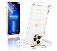 Wirvyuer Coque avec Cordon pour iPhone 13 Pro Max Coque Ultra Mince Silicone Souple Étui en Motif Coeur avec Chaîne Collier Réglable Téléphone Portable Lanyard Case pour iPhone 13 Pro Max Blanc