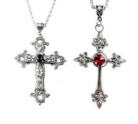 WIRZUL 2 Pièces Collier Croix Gothique, collier de croix catholique, médaille du sol sacré et Crucifix Pour pour fête à thème, carnaval, halloween, Baptême, Messe, Bible