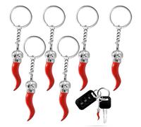 WIRZUL 6 Porte-clés en acier, porte-clés corne et corne rouge, porte-clés pendentif poivron rouge, porte-bonheur, pour toutes les occasions.