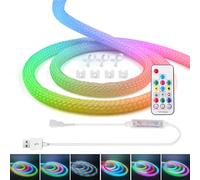 Wisada 360° RGB Bande LED Néon Ronde WS2812B adressable individuellement 1m,5 V Changement de Couleur Pixel Lights, IP67 Tube Diffuse Strip Light for Weddings, Christmas, Indoor Decoration