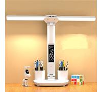 Wisada Lampe de bureau LED 3200 mA Lampe de Table D'étude Port de charge USB Lumière de L'atmosphère Nocturne avec Porte Stylo/Écran Heure température/Calendrier 3 Niveaux Dimmable Lampe de Lecture