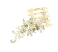 Wisafory Applique en dentelle brodée à coudre - Strass - Bordure en tulle - Motif floral - Thermocollant - Broderie florale - Tissu pour vêtements DIY - Blanc et doré