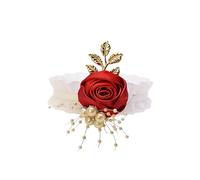 Wisafory Corsage de poignet - Bracelet - Feuilles - Corsage - Feuilles - Mariée - Demoiselle d'honneur - Fleur de soie avec perles - Accessoire pour mariage, banquet, bal de fin d'année, bordeaux - 1