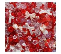 Wisafory Différentes perles en acrylique pastel pour fabrication de bracelets, nœud fleur, breloques mignonnes pour colliers, bracelets, chaînes de téléphone portable de 6 à 38 mm - Rouge - 20 g