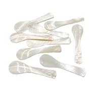 Wisafory Lot de 15 mini cuillères à caviar en nacre faites à la main - Blanches - Cuillères de service pour caviar - Extrémités rondes - Cuillères à café - Cuillères à dessert pour caviar, œufs, café