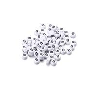 Wisafory Lot de 200 perles rondes avec lettres de l'alphabet de A à Z - Blanc - Avec trou pour enfiler - Pour bricolage - Bracelets - Colliers - Fabrication de bijoux - Lettre B individuelle