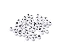 Wisafory Lot de 200 perles rondes avec lettres de l'alphabet de A à Z - Blanc - Avec trou pour enfiler - Pour bricolage - Bracelets - Colliers - Fabrication de bijoux - Lettre N individuelle