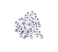 Wisafory Lot de 200 perles rondes avec lettres de l'alphabet de A à Z - Blanc - Avec trou pour enfiler - Pour bricolage - Bracelets - Colliers - Fabrication de bijoux - Lettre R individuelle