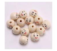 Wisafory Lot de 30 perles rondes en bois naturel de 20 mm avec visage et têtes d'ange - Perles rondes en bois pour bricolage, porte-clés, crochet, ange, macramé, bijoux 4#