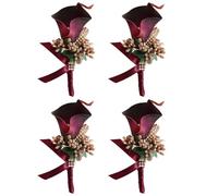 Wisafory Lot de 4 boutonnières de mariage Lily calla avec épingle à nourrice Fleurs artificielles Broche faite à la main Corsage Boutonnière Fleur Broche de mariage pour marié mariée Bordeaux