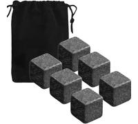 Wisafory Lot de 6 pierres à whisky en marbre avec sac de rangement - Réutilisables - Coffret cadeau - Pour whisky, rhum, gin, cocktail - 4 x 4 x 4 cm