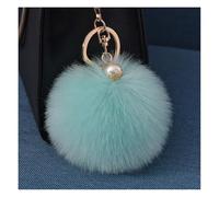 Wisafory Porte-clés Pom Pom avec perle dorée, peluche en fausse fourrure, porte-clés, accessoire pour sac, valise, sac à dos, anneau pour clé, charme pour téléphone portable pour femmes, bleu aqua