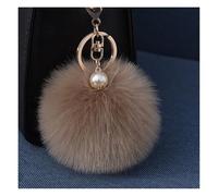 Wisafory Porte-clés Pom Pom avec perle dorée, peluche en fausse fourrure, porte-clés, pendentif pour sac, bagages, sacs à dos, accessoires, porte-clés pour téléphone portable, charme pour femmes, kaki
