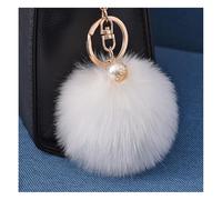 Wisafory Porte-clés Pom Pom avec perle en or, peluche en fausse fourrure, porte-sac, porte-clés, accessoires pour sacs, valises, sacs à dos, anneau pour clés, charme pour téléphone portable pour