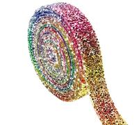 Wisafory Ruban de strass autocollant de 3 mètres - Ruban de strass en cristal - Bandes scintillantes pour bricolage, artisanat, téléphone, décoration de mariage, sept couleurs - 1,5 cm
