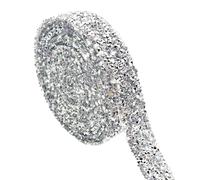 Wisafory Ruban de strass autocollant de 3 yards - Ruban de strass en cristal - Bandes scintillantes pour bricolage, artisanat, téléphone, décoration de mariage, blanc argenté - 1,5 cm