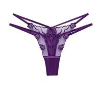 Wisafory Tangas pour femme - String sexy - Sous-vêtements pour femme avec dentelle florale - String élégant - Lingerie sexy - Lettres transparentes - Broderie - Culotte multicolore pour femme, lilas