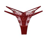 Wisafory Tangas pour femme - String sexy - Sous-vêtements pour femme avec dentelle florale - String élégant - Lingerie sexy - Lettres transparentes - Broderie - Culotte multicolore pour femme, rouge