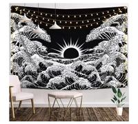 Wisafory Tapisserie murale bohème, motif de lune, soleil, bohème, hippie, noire, psychédélique, décoration murale pour salon, chambre à coucher, style 2, 200 x 150 cm