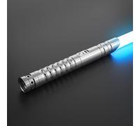 Wisbecost Lightsaber - RGB Duel Sabre Laser 15 Couleurs 12 Soundfonts de Combat Simulés,Cadeaux de Noël & Jedi Knight Cosplay丨Chargement USB,Argent